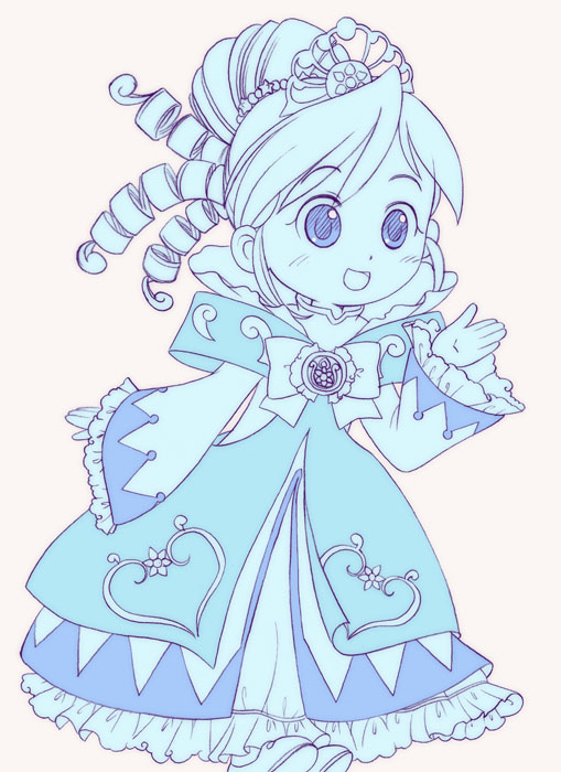 1girl, blue, bow, dress, drill_hair, frills, fushigiboshi_no_futago_hime, hatomugi_(mamotan)