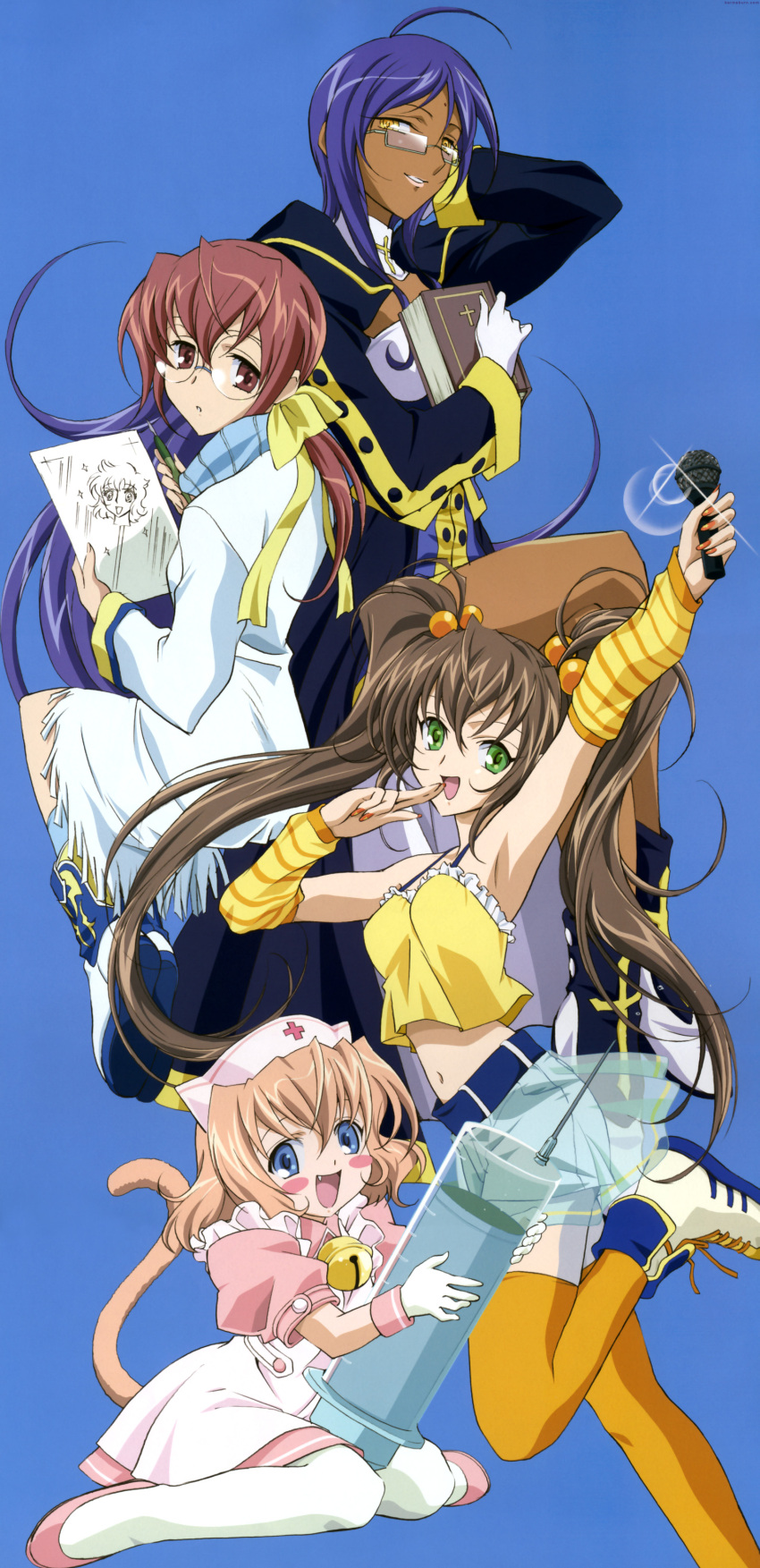 00s, 4girls, :d, :o, absurdres, age_difference, ahoge, animaga