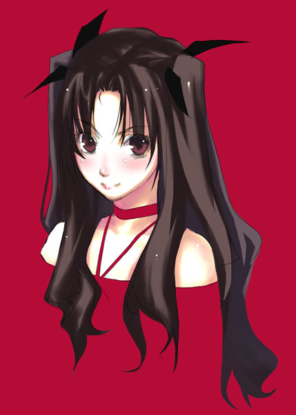 1girl, black_hair, choker, face, fate/stay_night, fate_(series), hair_ribbon, iqu