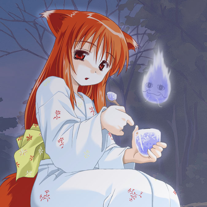 1girl, animal_ears, fox_ears, hana, hana_(ukagaka), hitodama, japanese_clothes, kimono, obi, sash, solo, suke_(ukagaka), tail, ukagaka, umekichi, yukata