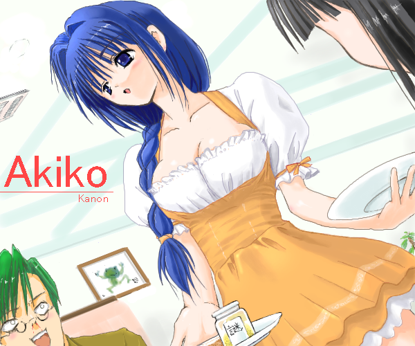 00s, 1boy, 2girls, blood, comic_party, hair_intakes, jam, kanon