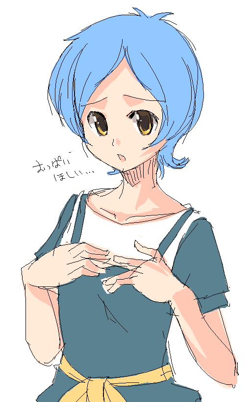1girl, :o, blue_hair, flat_chest, hands, kurenai_sayaka, oekaki, okusama_wa_mahou_shoujo