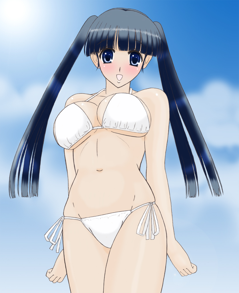 alfar, bikini, blue_eyes, blue_hair, kusakabe_yuuki, long_hair, princess_cut, swimsuit