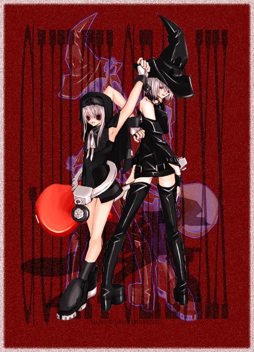 1boy, 1girl, altcolor, alternate_color, arc_system_works, armpits, arms_up, boots