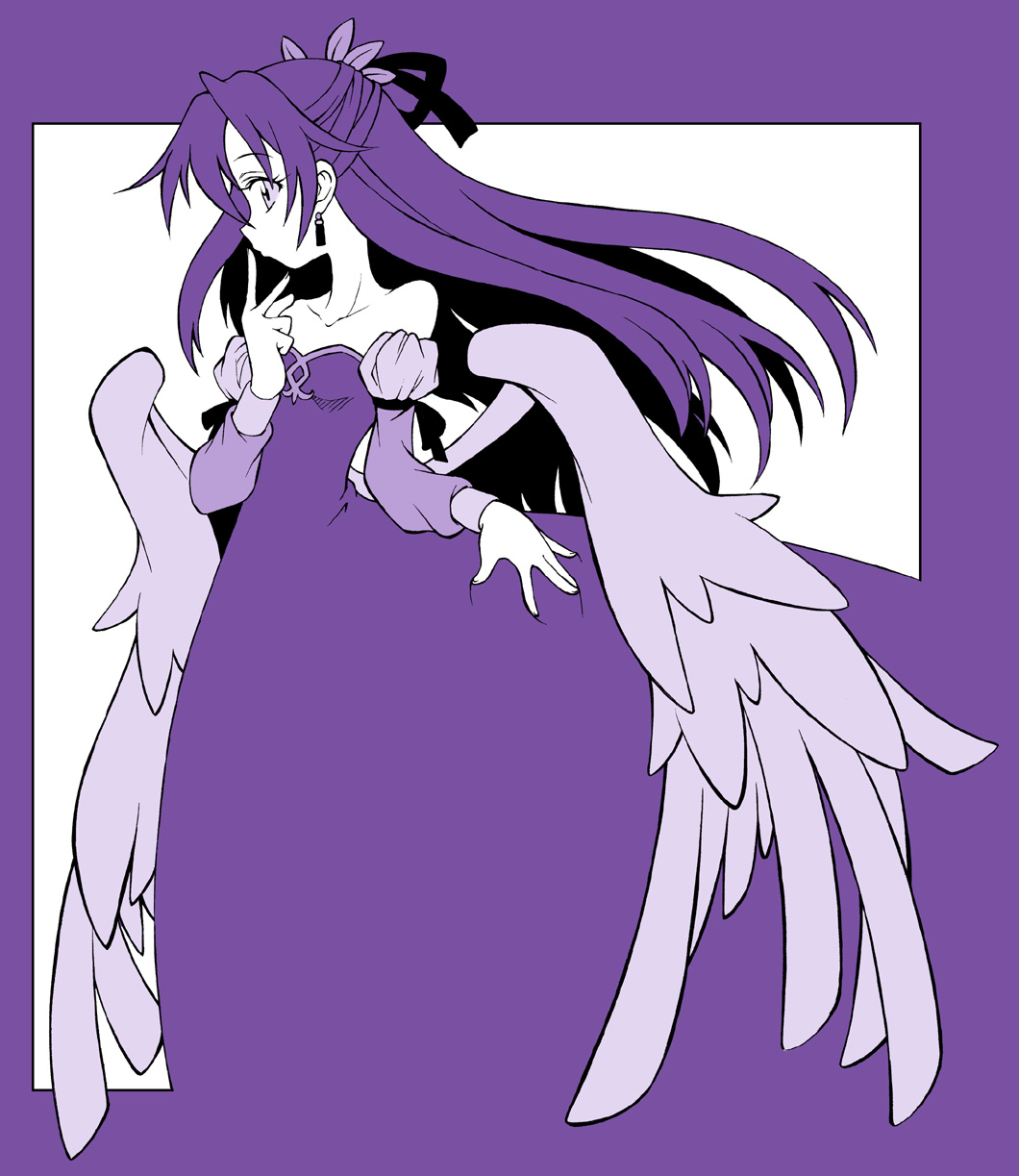 1girl, claudia_(shinrabanshou), dress, earrings, half_updo, highres, jewelry, long_hair