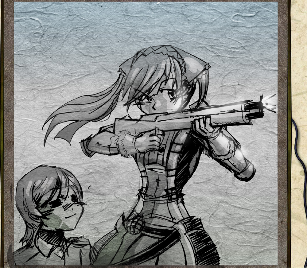 alicia_melchiott, dallas_wyatt, gun, long_hair, rifle, senjou_no_valkyria, twintails
