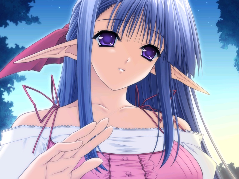1girl, bare_shoulders, blue_hair, collarbone, game_cg, half_updo, lycoris, parted_lips