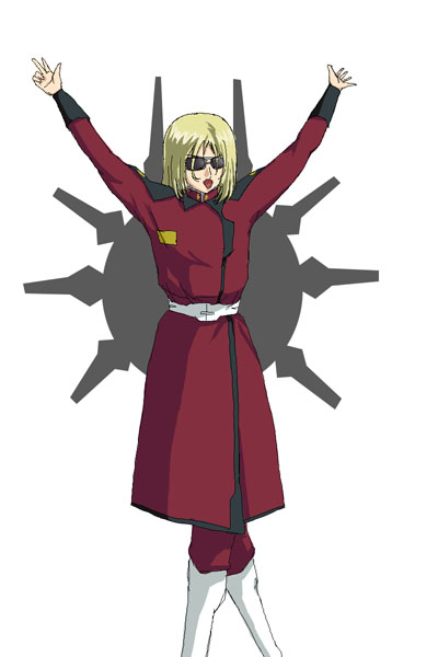 00s, 1boy, akatuki_(yamina), arms_up, blonde_hair, gundam, gundam_seed, gundam_seed_destiny