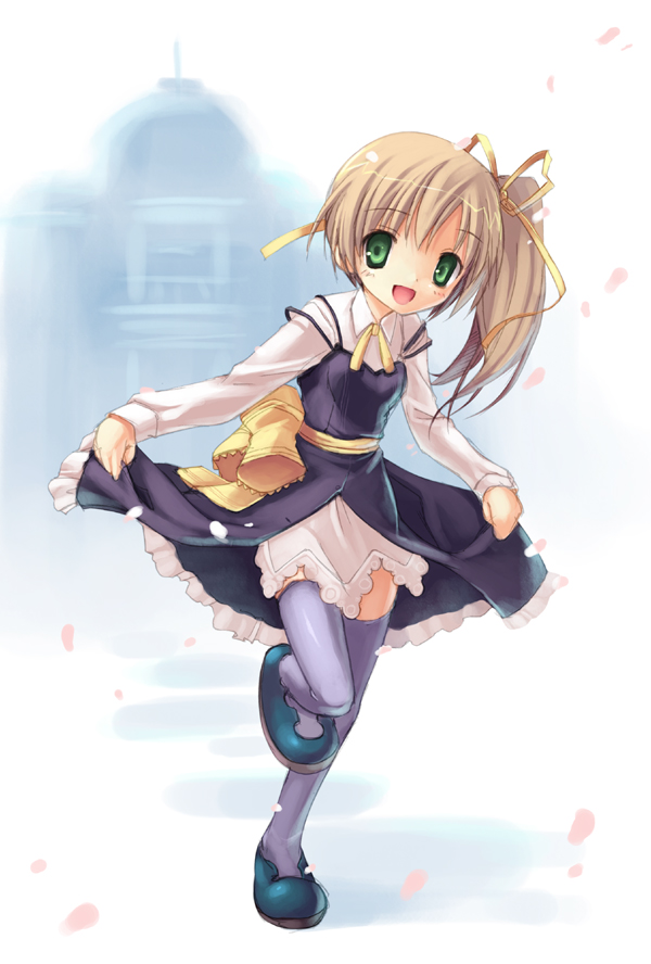 1girl, blonde_hair, dress, flat_chest, green_eyes, hiiro_yuki, natural_another_one_2nd_belladonna, ponytail