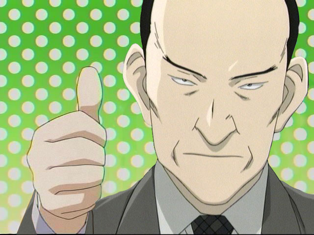 1boy, crossover, gokujou_seitokai, heinrich_lunge, heinrich_runge, male_focus, monster_(manga), parody, screencap, solo, thumbs_up