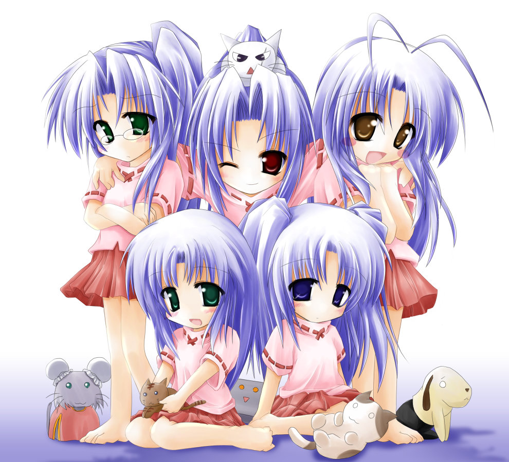 5girls, akasaka_saki, antenna_hair, aoba_kozue, blush_stickers, chibi, dual_persona, glasses