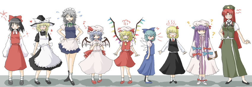 6+girls, :3, ?, ^_^, akatuki_(yamina), angry, apron, ascot