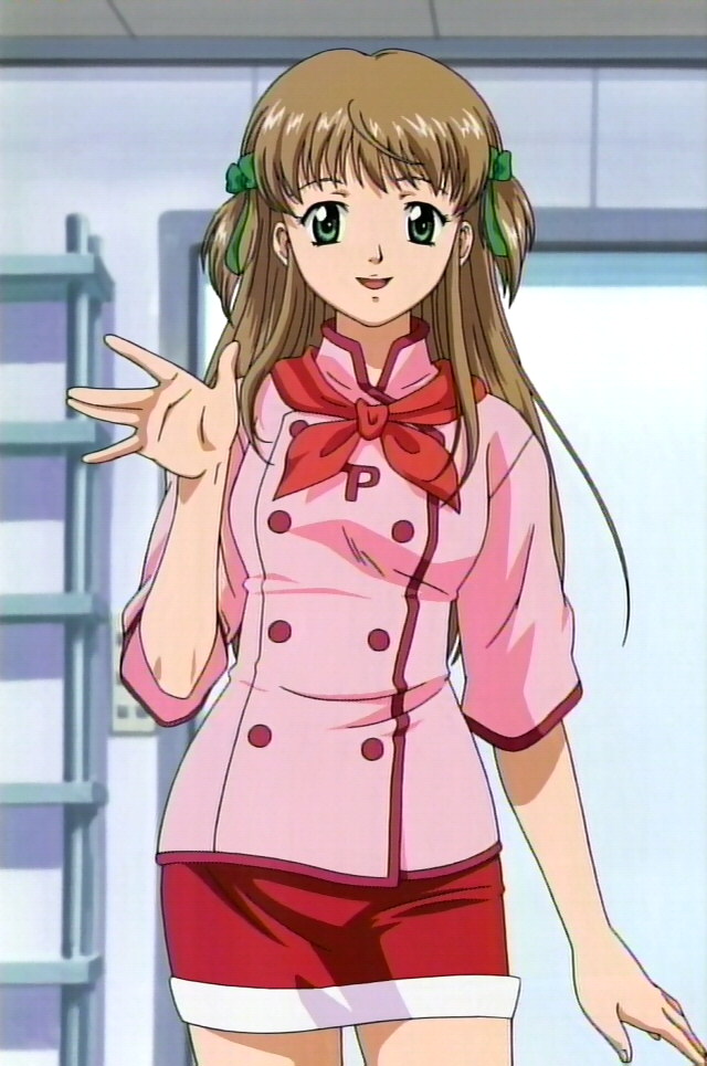00s, 1girl, azusagawa_tsukino, pink_shirt, screencap, shirt, solo, tsukino