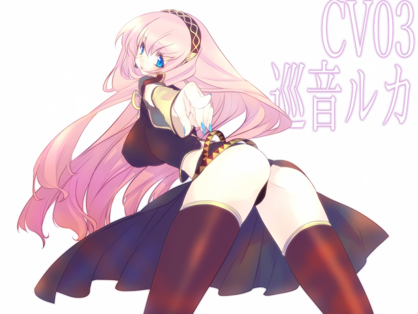 black_panties, blue_eyes, boots, breasts, detached_sleeves, headphones, knee_boots, large_breasts