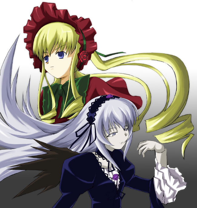 00s, 2girls, bad_anatomy, bad_proportions, black_wings, blonde_hair, blue_eyes, bonnet