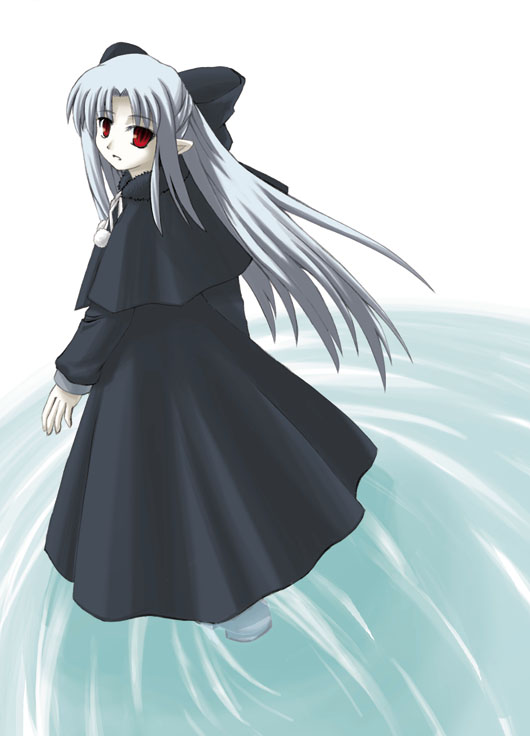 00s, 1girl, hair_ribbon, half_updo, kaze_shibuki, len, long_hair, looking_back