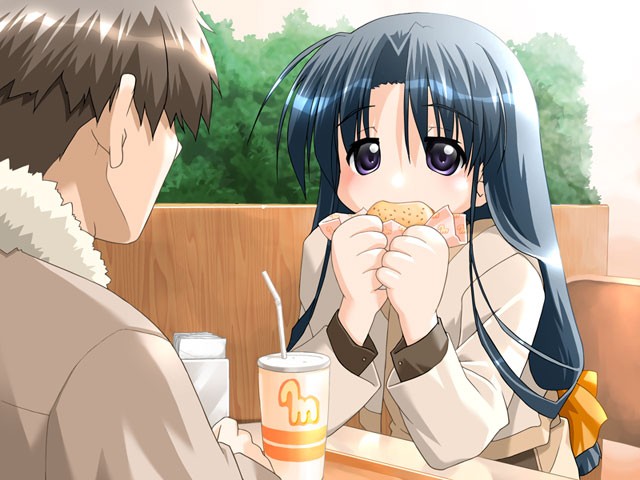 1boy, 1girl, akata_itsuki, black_hair, blush, booth, brown_hair, bush