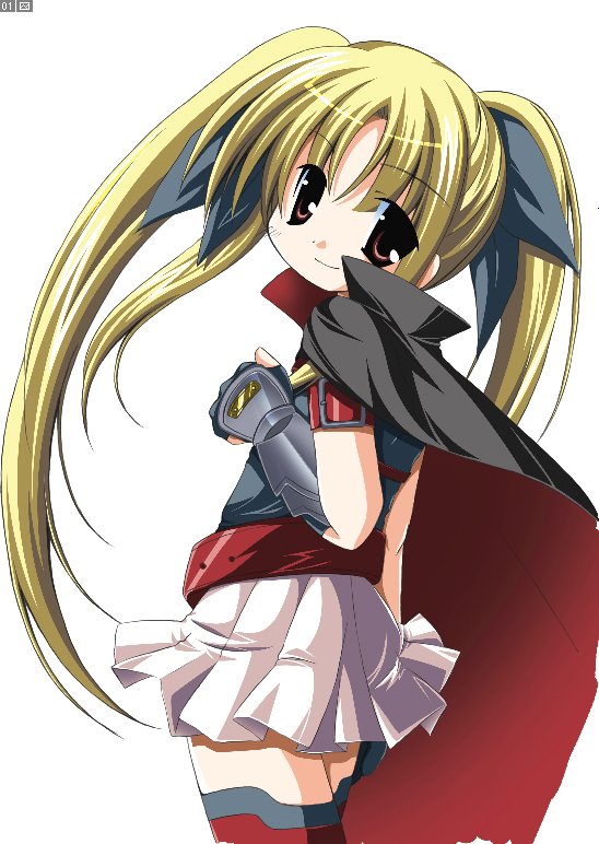 00s, 1girl, arm_belt, arm_guards, beltskirt, blonde_hair, bow, brown_eyes