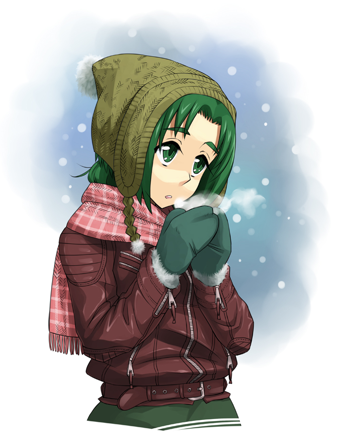 beanie, breath, enoshima_iki, futari_wa_pretty_cure, gloves, green_eyes, green_hair, hat