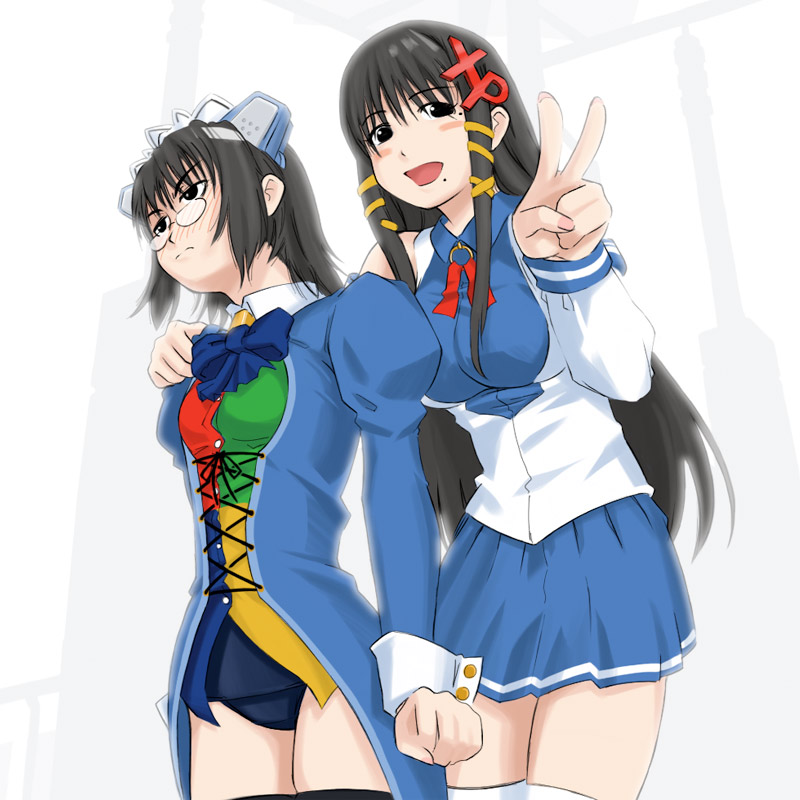 2girls, 2k-tan, 2k-tan_(cosplay), 2k_(cosplay), blue_skirt, cosplay, genshiken, glasses, multiple_girls, ogiue_chika, oono_kanako, os-tan, skirt, takahashi_ren, thigh-highs, xp-tan, xp-tan_(cosplay), xp_(cosplay)