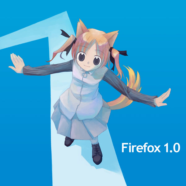 1girl, animal_ears, blue_eyes, firefox, fox_ears, fox_tail, from_above, full_body