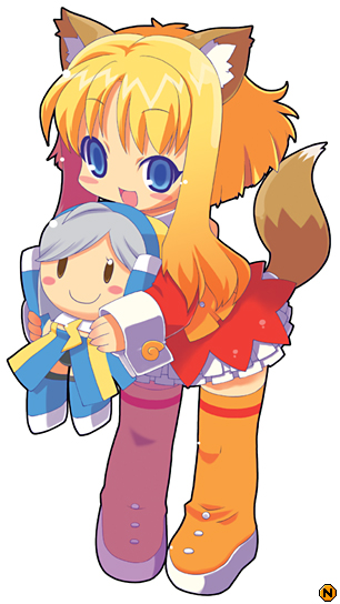1girl, animal_ears, blonde_hair, blue_eyes, boots, cat_ears, cat_tail, chibi
