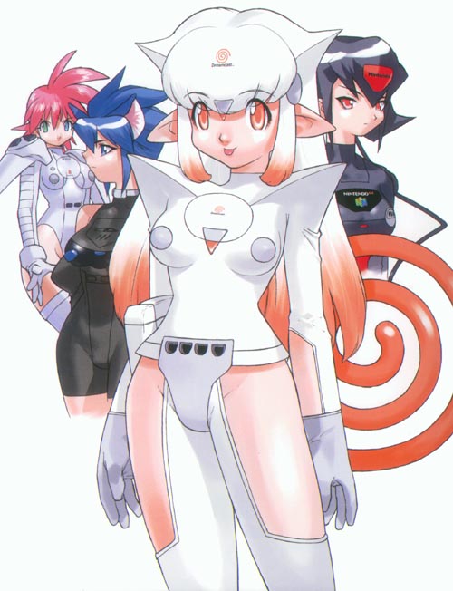 4girls, :p, animal_ears, bangs, black_hair, blue_eyes, blue_hair, blunt_bangs