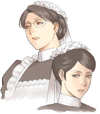 2girls, adele_(emma), emma, emma_(victorian_romance_emma), female, glasses, hair_bun, hair_up