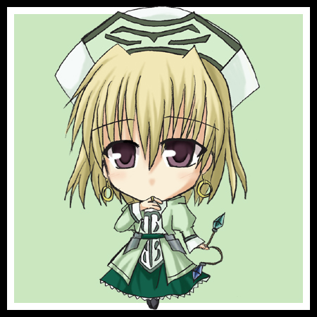 1girl, armor, armored_dress, beret, blonde_hair, brown_eyes, chibi, crystal