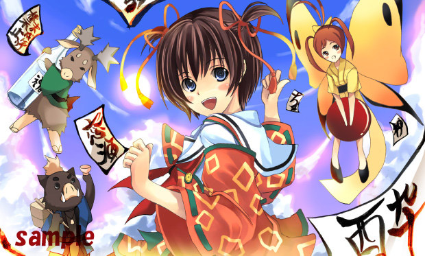 2girls, blue_eyes, brown_hair, hamayumiba_sou, hitotsubashi_yurie, kamichu!, multiple_girls, short_hair