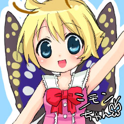 1girl, antennae, blonde_hair, blue_eyes, fairy, lowres, noriko_(artist), noriko_(pandora)