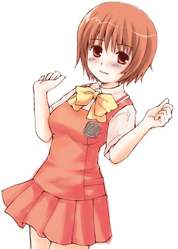 1girl, :d, bangs, blush, bow, brown_eyes, brown_hair, clenched_hands