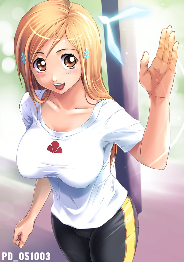 1girl, bleach, breasts, brown_eyes, inoue_orihime, long_hair, orange_hair, shinozuka_jouji