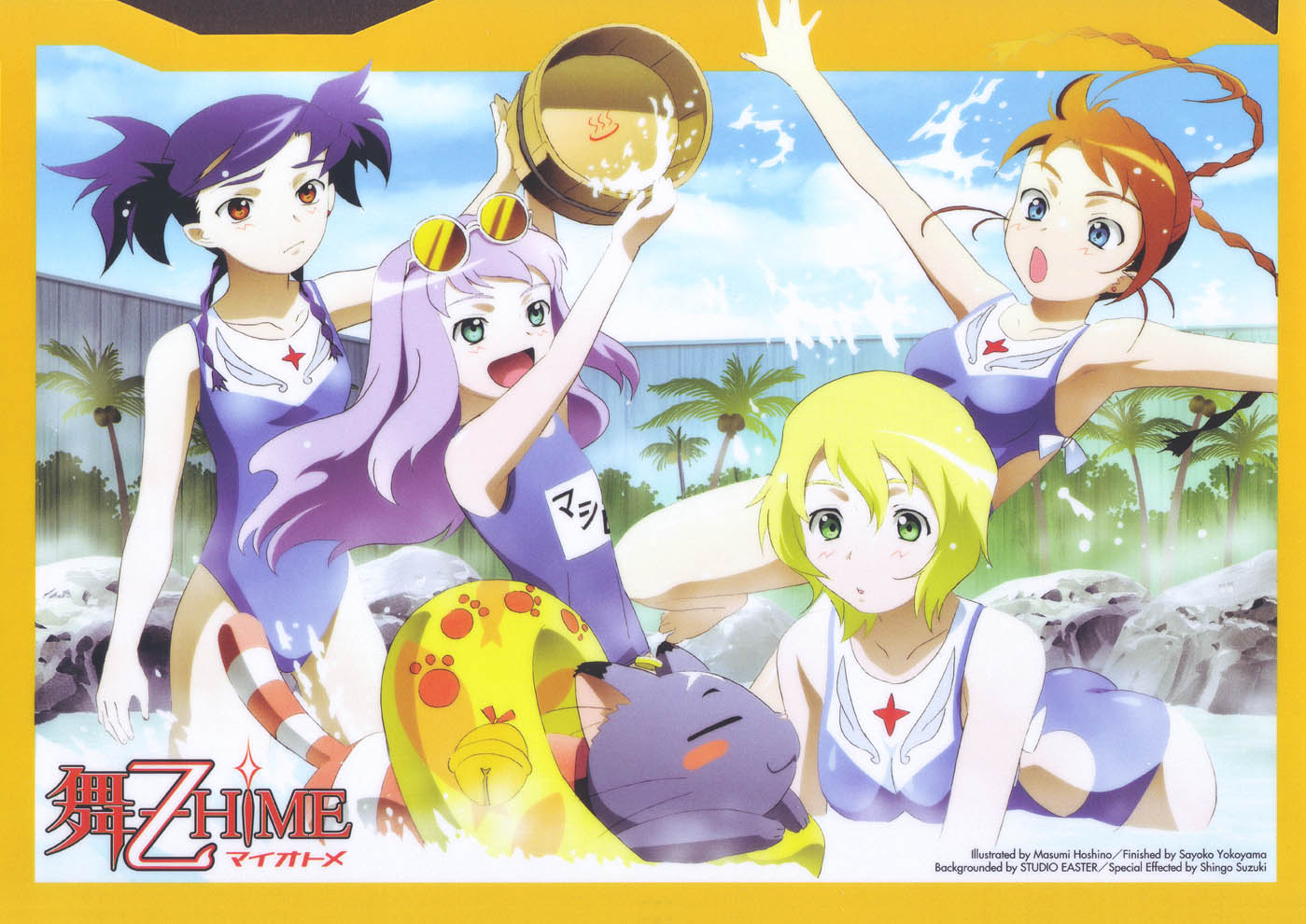 4girls, :d, :o, arika_yumemiya, blonde_hair, blue_eyes, blush_stickers, braid