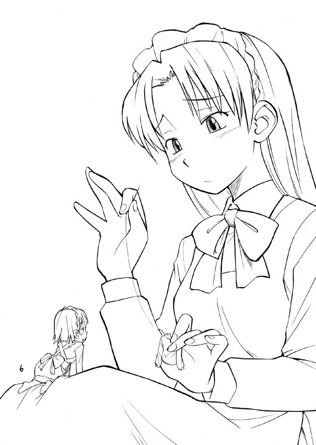 2girls, chikoi, comic, futaba_channel, greyscale, hinemosu_notari, maid, medoi