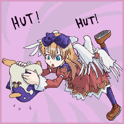 aruma_(shinrabanshou), blonde_hair, long_hair, lowres, shinrabanshou, wings