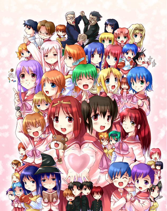 6+girls, absolutely_everyone, blonde_hair, bun_cover, double_bun, dozepara, everyone, fujita_hiroyuki