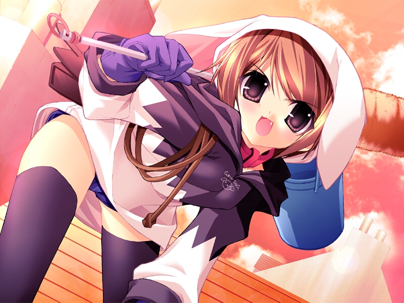 1girl, black_legwear, fang, game_cg, kotamaru_(pajama_soft), niko_(pizzicato_polka), pizzicato_polka, solo