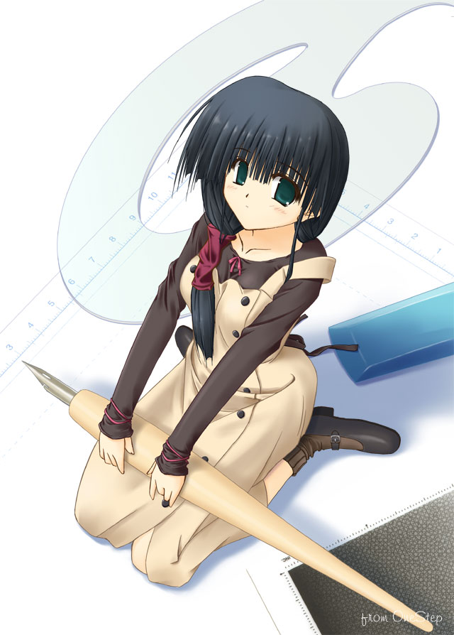 00s, 1girl, black_hair, blush, comic_party, green_eyes, hasebe_aya, minigirl
