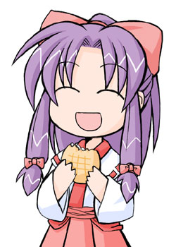 1girl, :d, ^_^, bow, bread, chibi, closed_eyes, eating