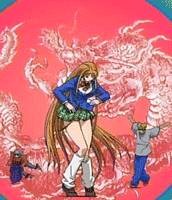 1boy, 2girls, ahoge, animated, animated_gif, blazer, blonde_hair, bouncing_breasts