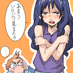 00s, 1boy, 1girl, adjusting_glasses, angry, blue_eyes, blue_hair, blush