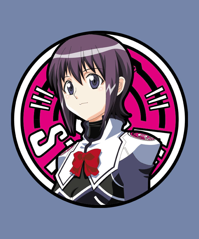 00s, 1girl, blue_background, blue_eyes, blush, bow, bowtie, emblem