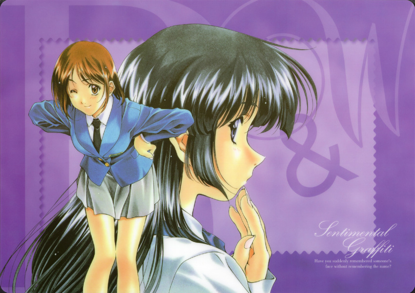 2girls, 90s, ayasaki_wakana, multiple_girls, school_uniform, sentimental_graffiti, serafuku, yamamoto_rurika