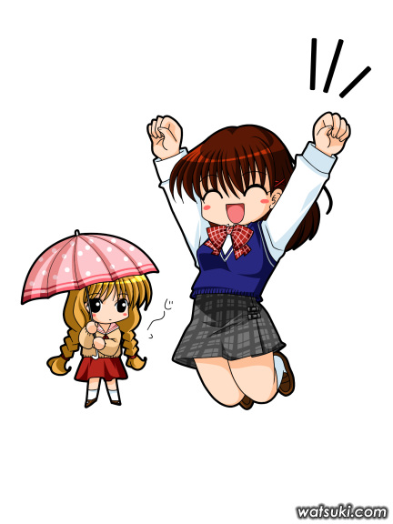 00s, one_-_kagayaku_kisetsu_e, satomura_akane, school_uniform, serafuku, umbrella, watsuki_ayamo, yuzuki_shiiko