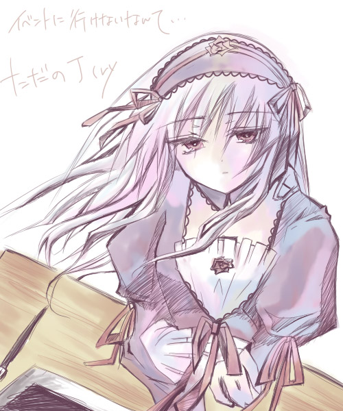 00s, 1girl, choppy_(artist), pale_skin, pink_eyes, rozen_maiden, silver_hair, solo, suigintou