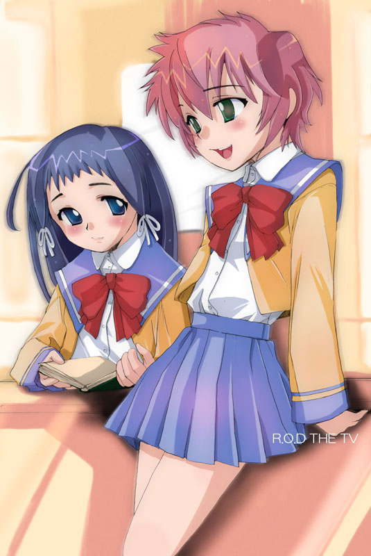00s, 2girls, anita_king, hishiishi_hisami, multiple_girls, pleated_skirt, r.o.d_the_tv, read_or_die