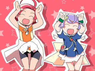 00s, animated, animated_gif, badge, button_badge, caramelldansen, lowres, mai_(popotan)