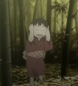animated, animated_gif, child, fall, happy, having_fun, japanese_clothes, lowres, mushishi, playing, screencap, smile, spinning