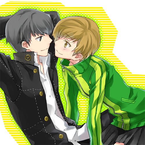 grey_hair, lowres, narukami_yuu, persona, persona_4, satonaka_chie, seta_souji, tsuji_yuzu